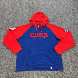 Chicago Cubs Hoodie Mens Large Blue Red MLB Baseball Raglan Pullover Majestic